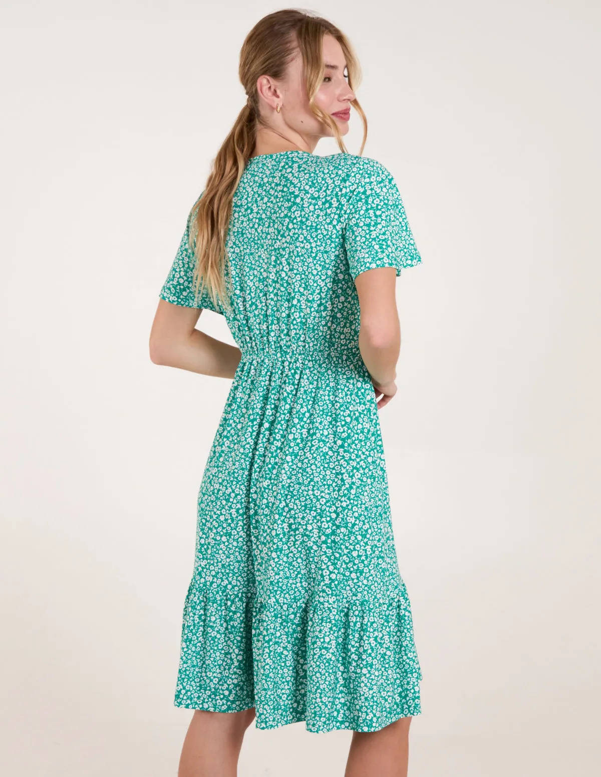 Ditsy Printed Angel Sleeve Elasticated V Neck Dress sold by Blue Vanilla product image thumbnail 4