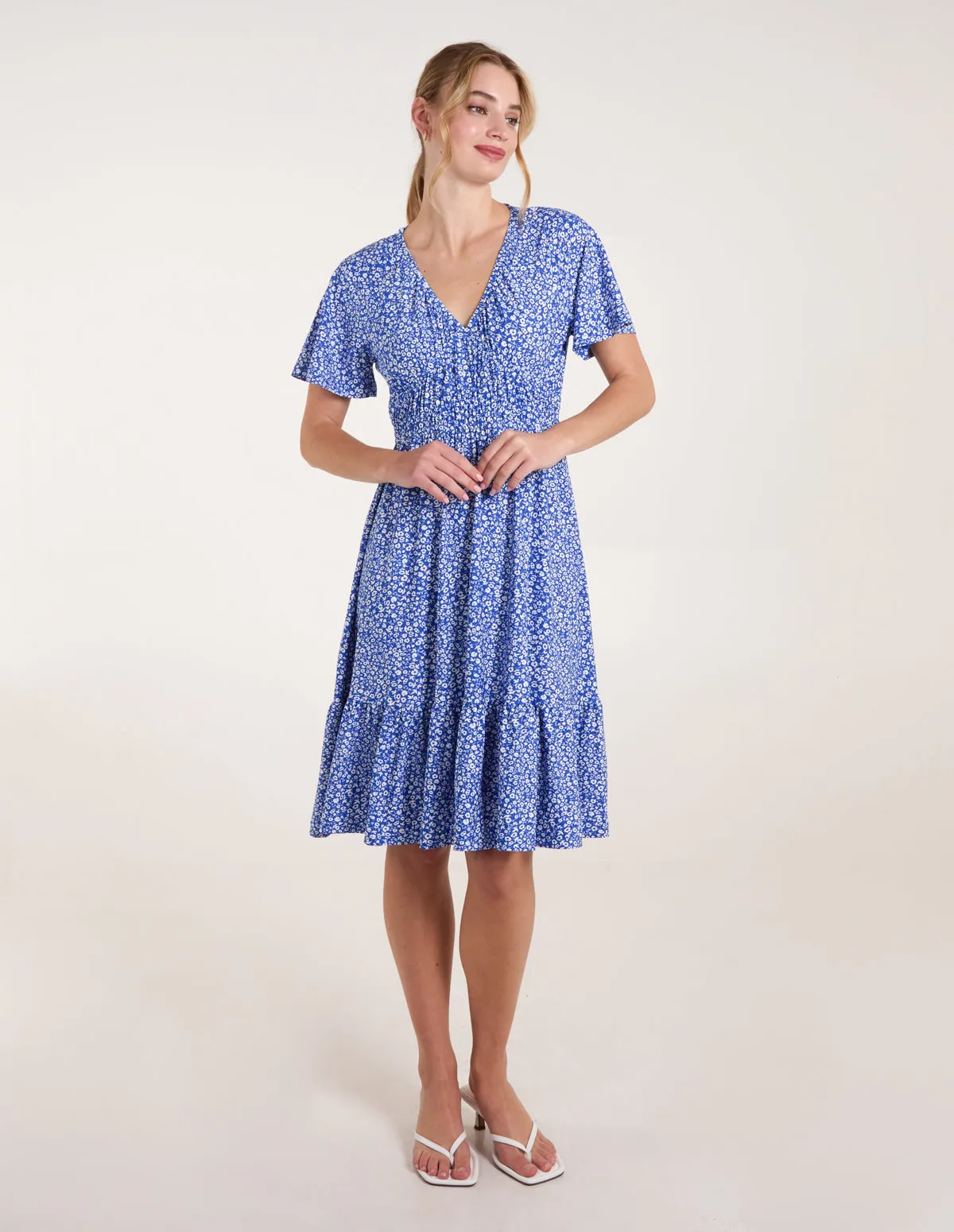 Ditsy Printed Angel Sleeve Elasticated V Neck Dress sold by Blue Vanilla product image thumbnail 3