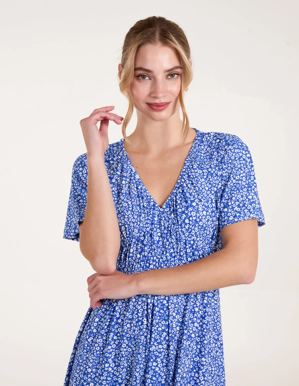 Ditsy Printed Angel Sleeve Elasticated V Neck Dress sold by Blue Vanilla product image thumbnail 2