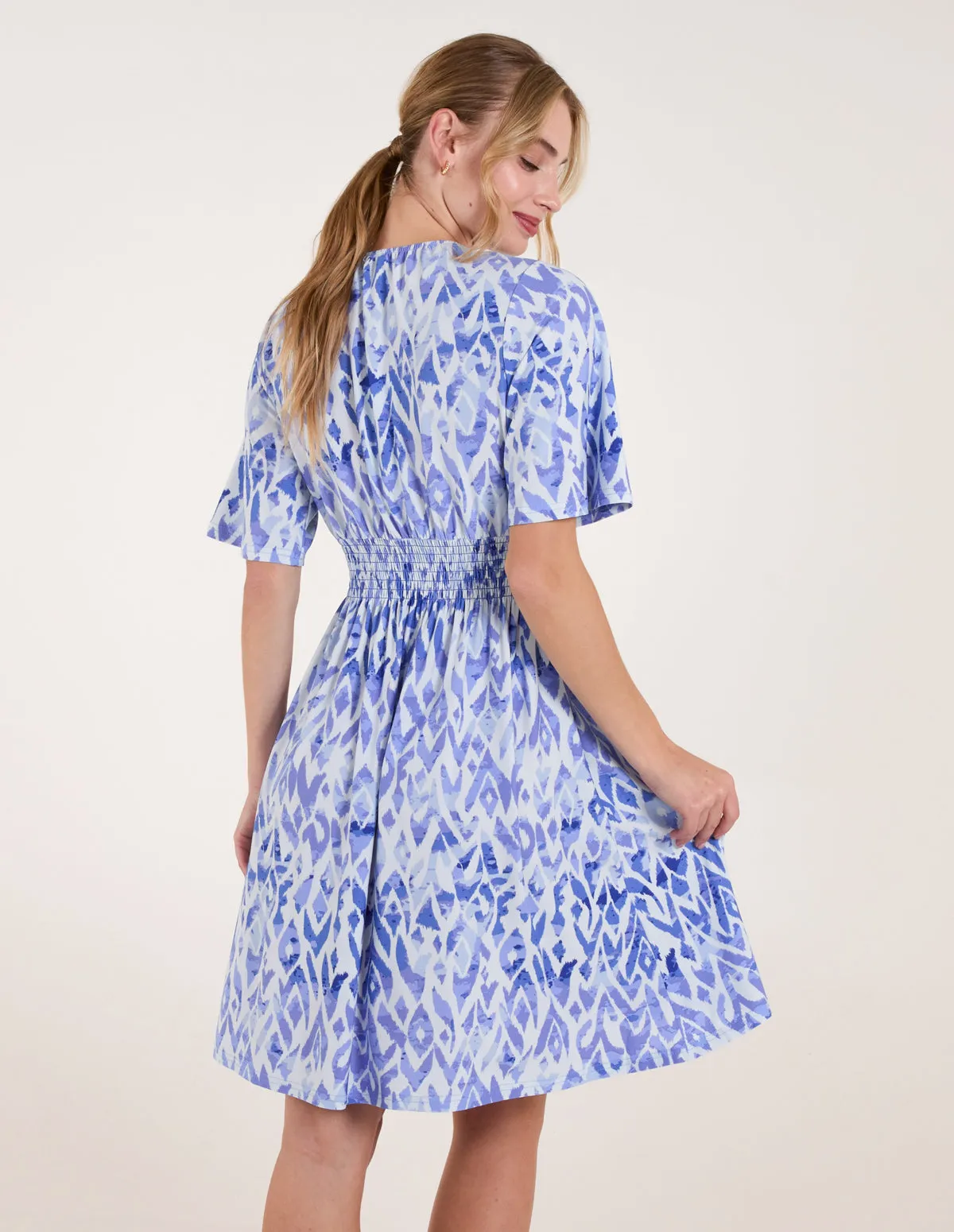 Abstract Shirred Waist V Neck Dress sold by Blue Vanilla product image thumbnail 4