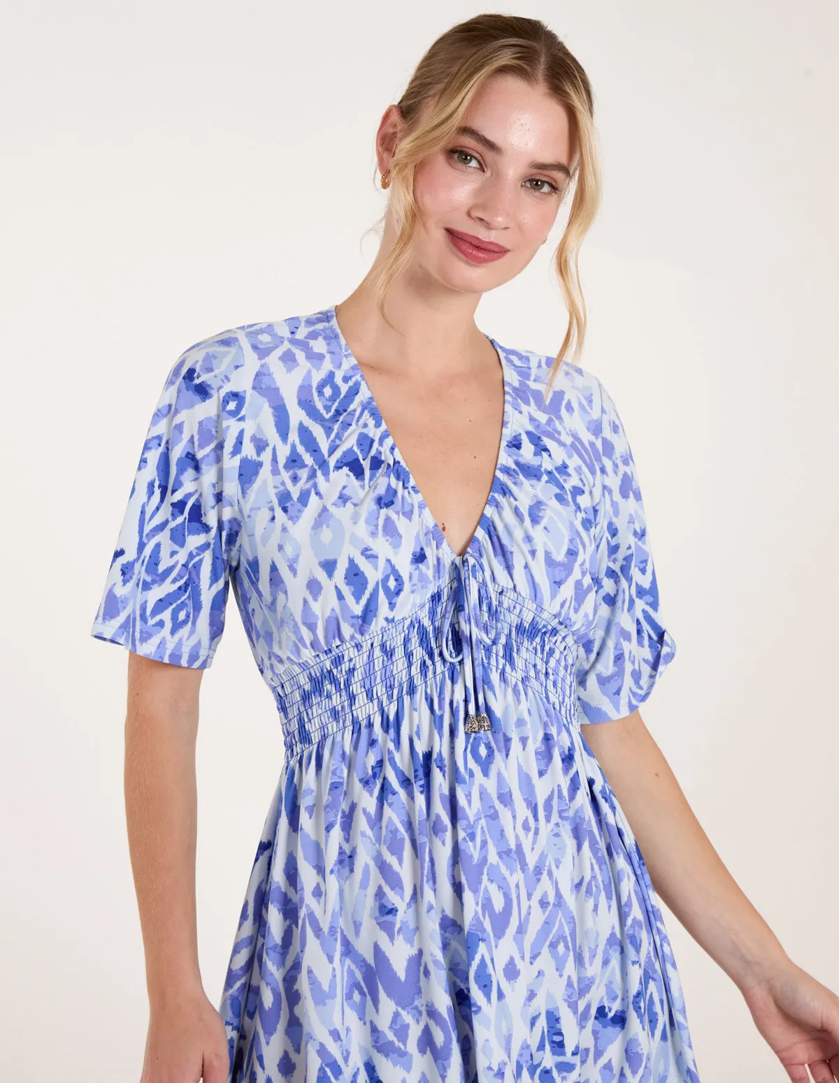 Abstract Shirred Waist V Neck Dress sold by Blue Vanilla product image thumbnail 2