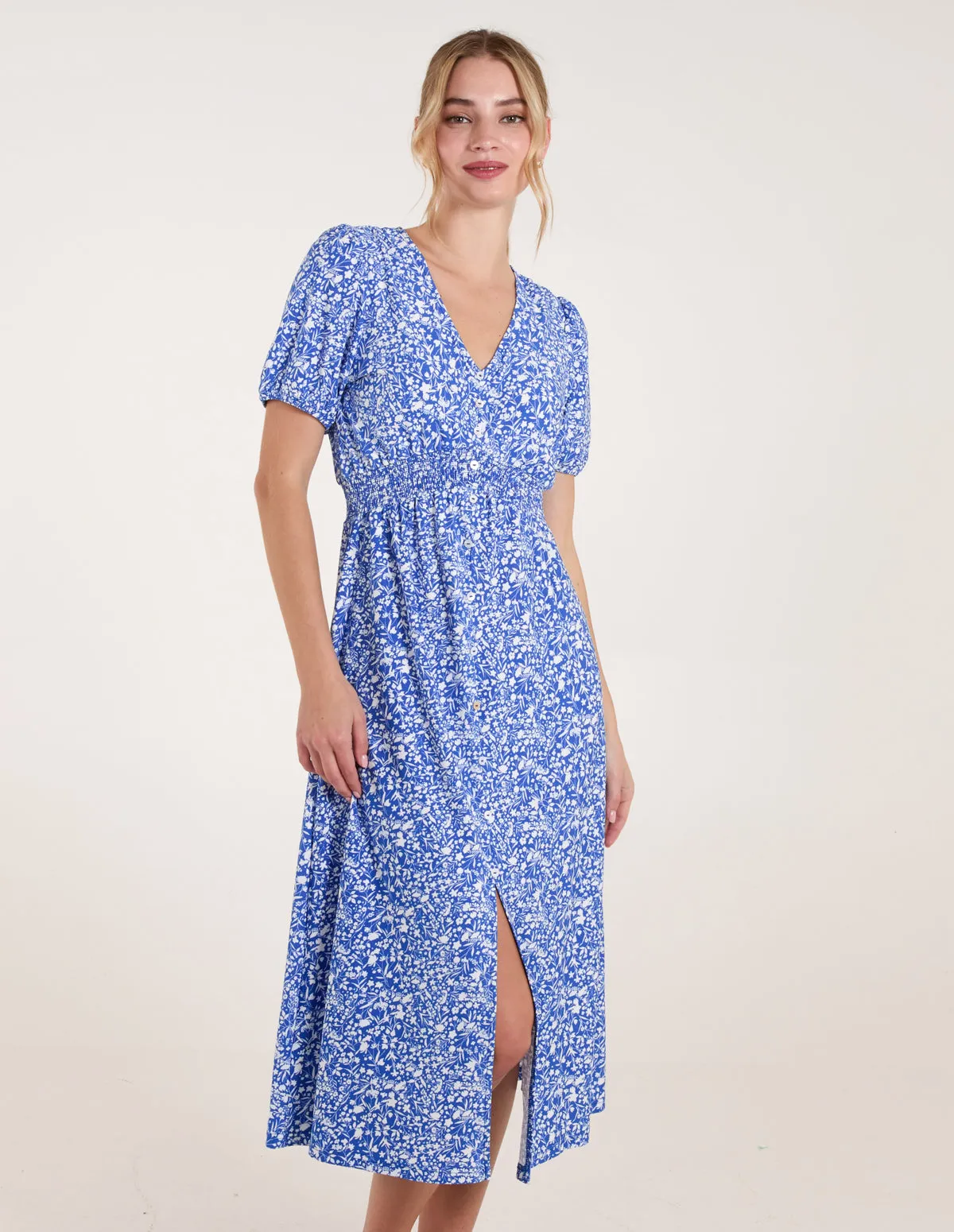 Short Sleeve Button Front Split Front Midi Dress sold by Blue Vanilla