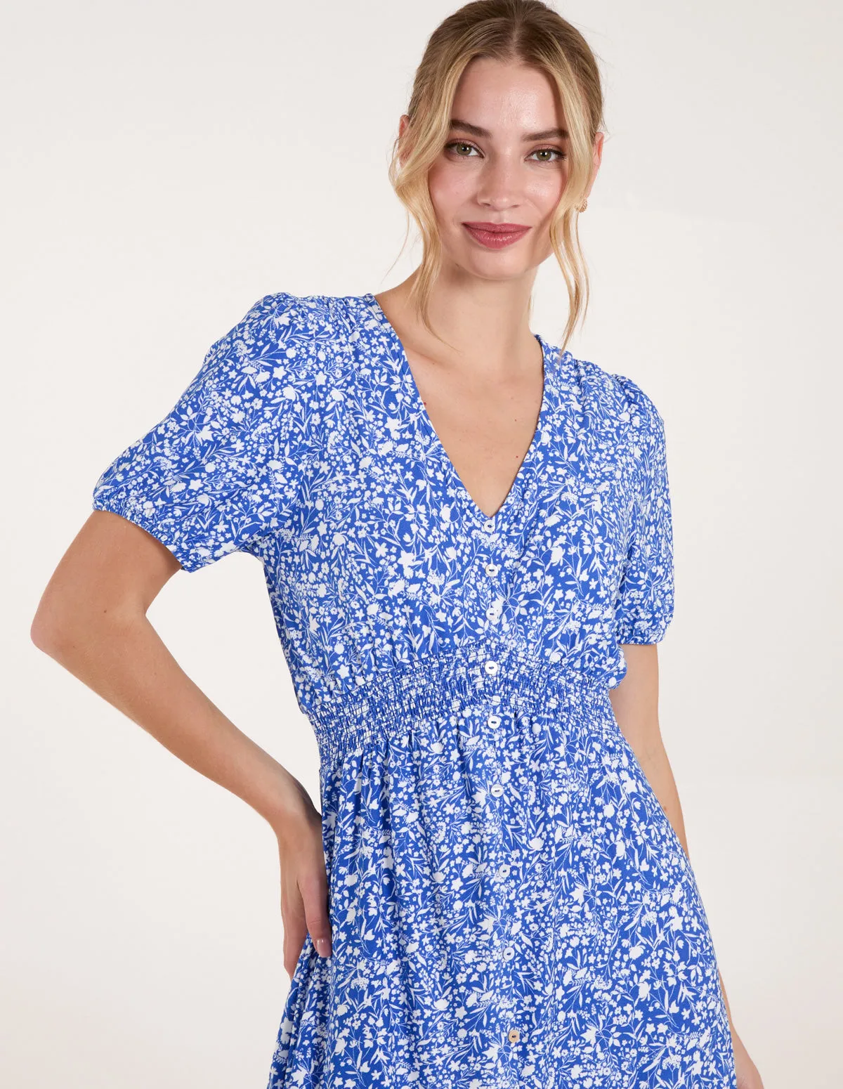 Short Sleeve Button Front Split Front Midi Dress sold by Blue Vanilla product image thumbnail 3