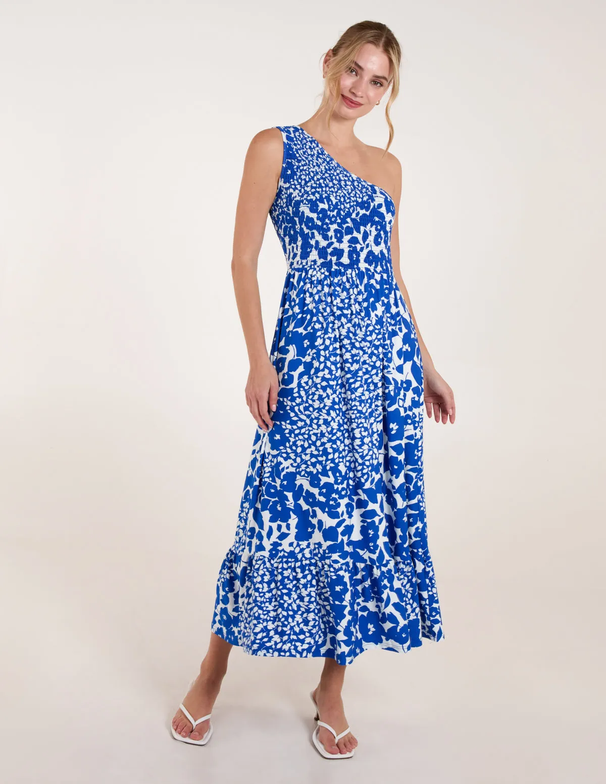 Shirred Waist One Shoulder Maxi Dress sold by Blue Vanilla