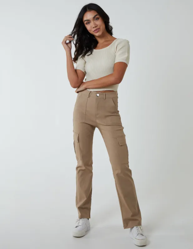 Straight Leg Pocket Detail Cargo Trousers sold by Blue Vanilla