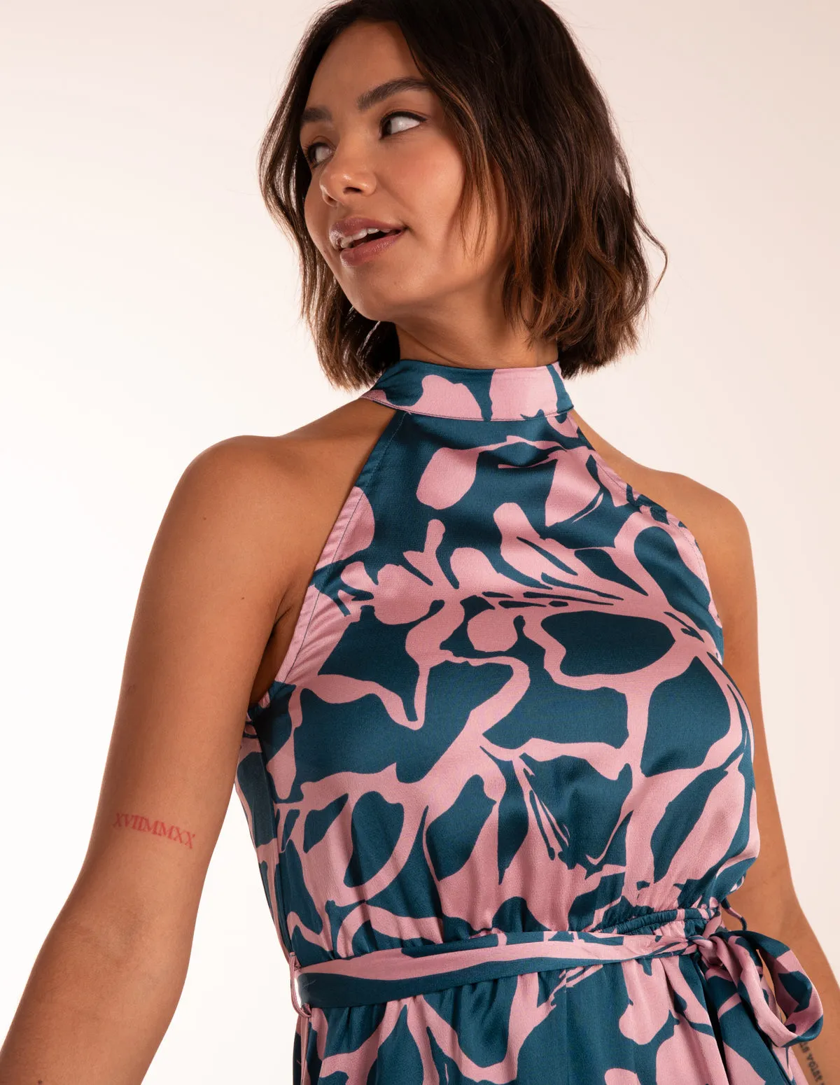 Abstract Print Halter Neck High Low Midi Wrap Dress sold by Blue Vanilla product image thumbnail 3