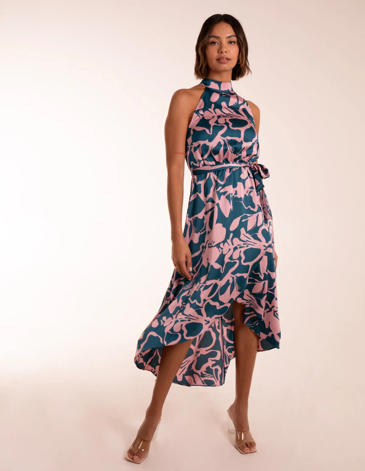 Abstract Print Halter Neck High Low Midi Wrap Dress sold by Blue Vanilla product image thumbnail 4