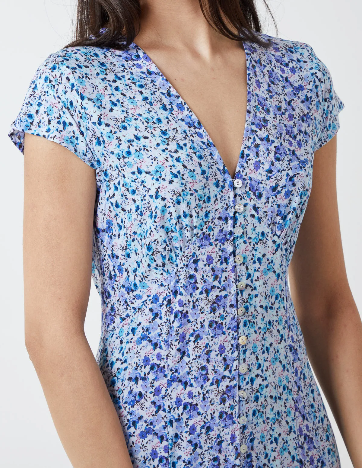 Ditsy Print Cap Sleeves Button Front Midi Dress sold by Blue Vanilla product image thumbnail 4