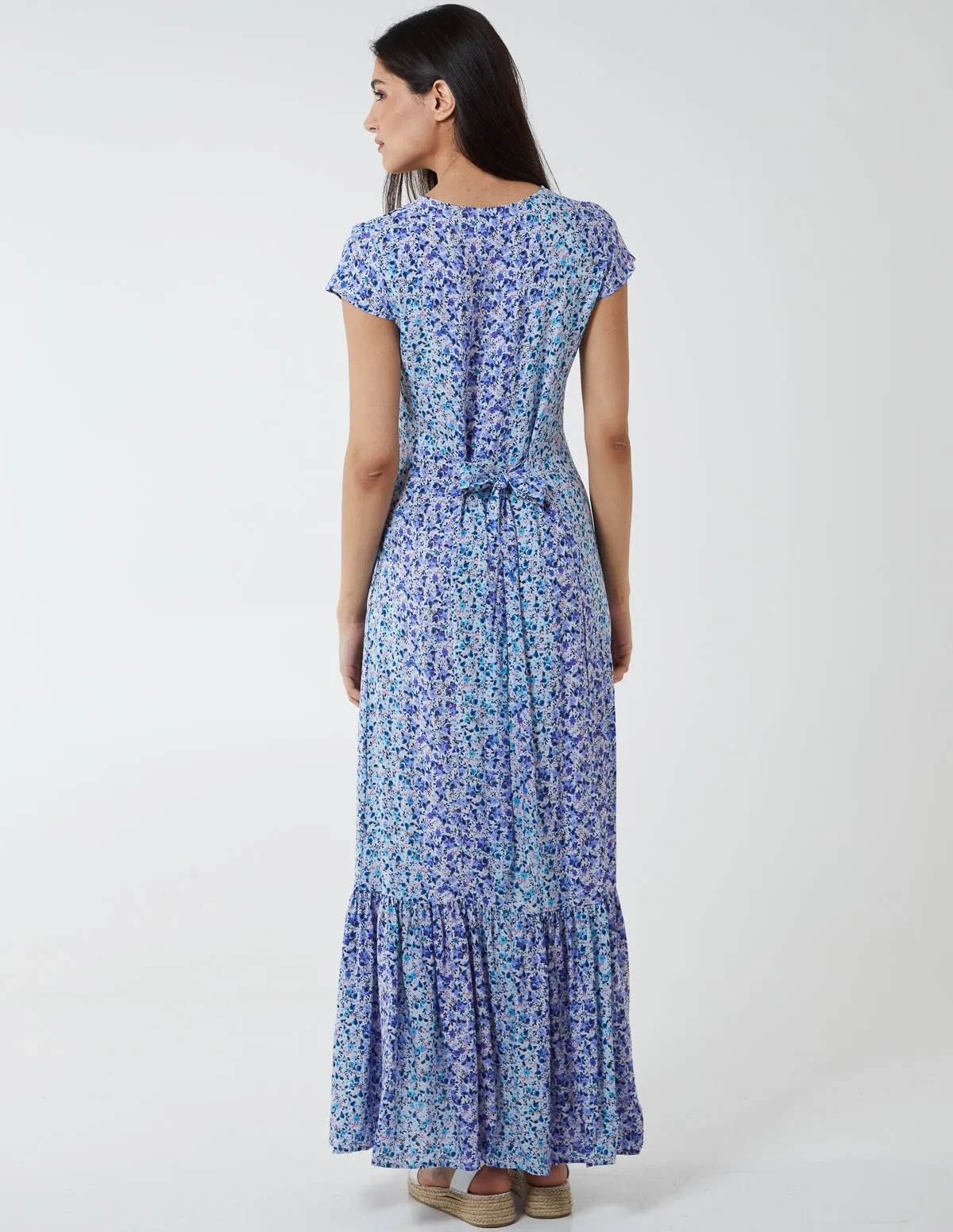 Ditsy Print Cap Sleeves Button Front Midi Dress sold by Blue Vanilla product image thumbnail 5