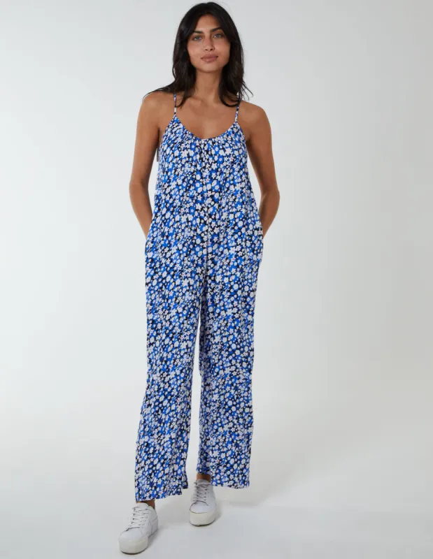 Ditsy Printed Oversized Wide Leg Jumpsuit sold by Blue Vanilla