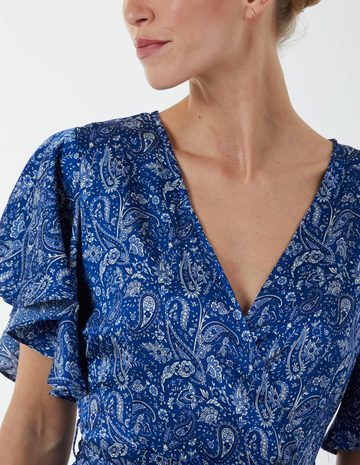 Paisley Wrap Ruffle Tiered Midi Dress sold by Blue Vanilla product image thumbnail 2