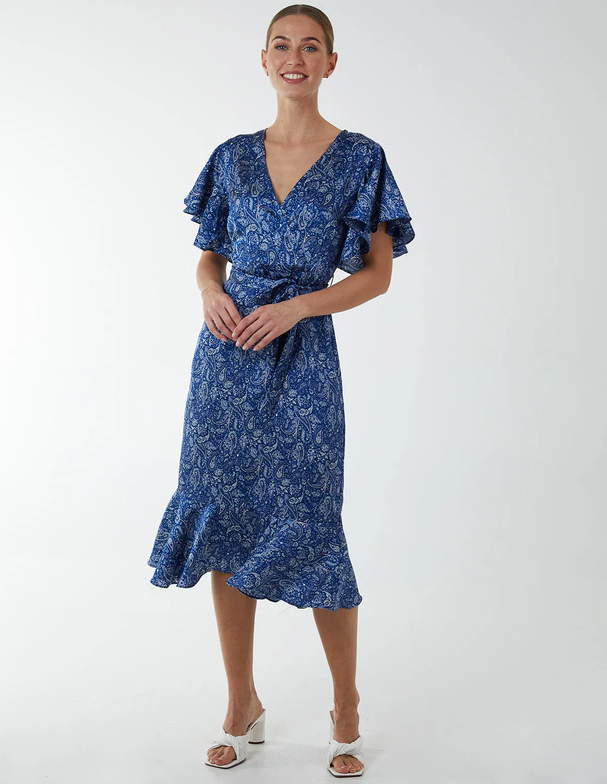 Paisley Wrap Ruffle Tiered Midi Dress sold by Blue Vanilla product image thumbnail 3