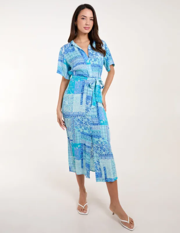 Patchwork Button Through Shirt Belted Dress sold by Blue Vanilla