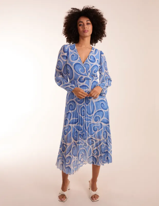 Swirl Print Wrap Pleated Midi Dress sold by Blue Vanilla