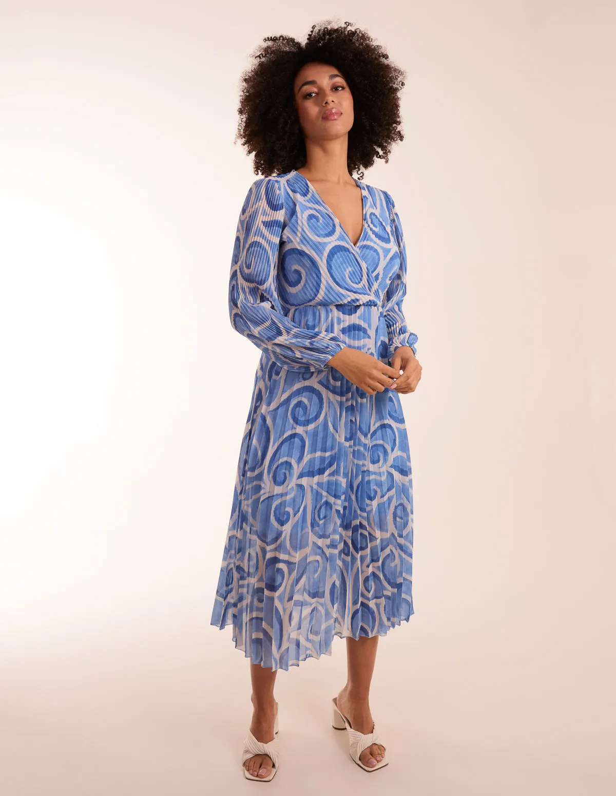 Swirl Print Wrap Pleated Midi Dress sold by Blue Vanilla product image thumbnail 3