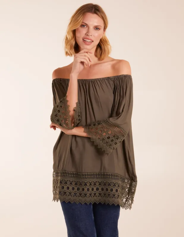 Crochet Detailed Bardot Top sold by Blue Vanilla