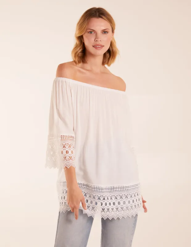 Crochet Detailed Bardot Top sold by Blue Vanilla