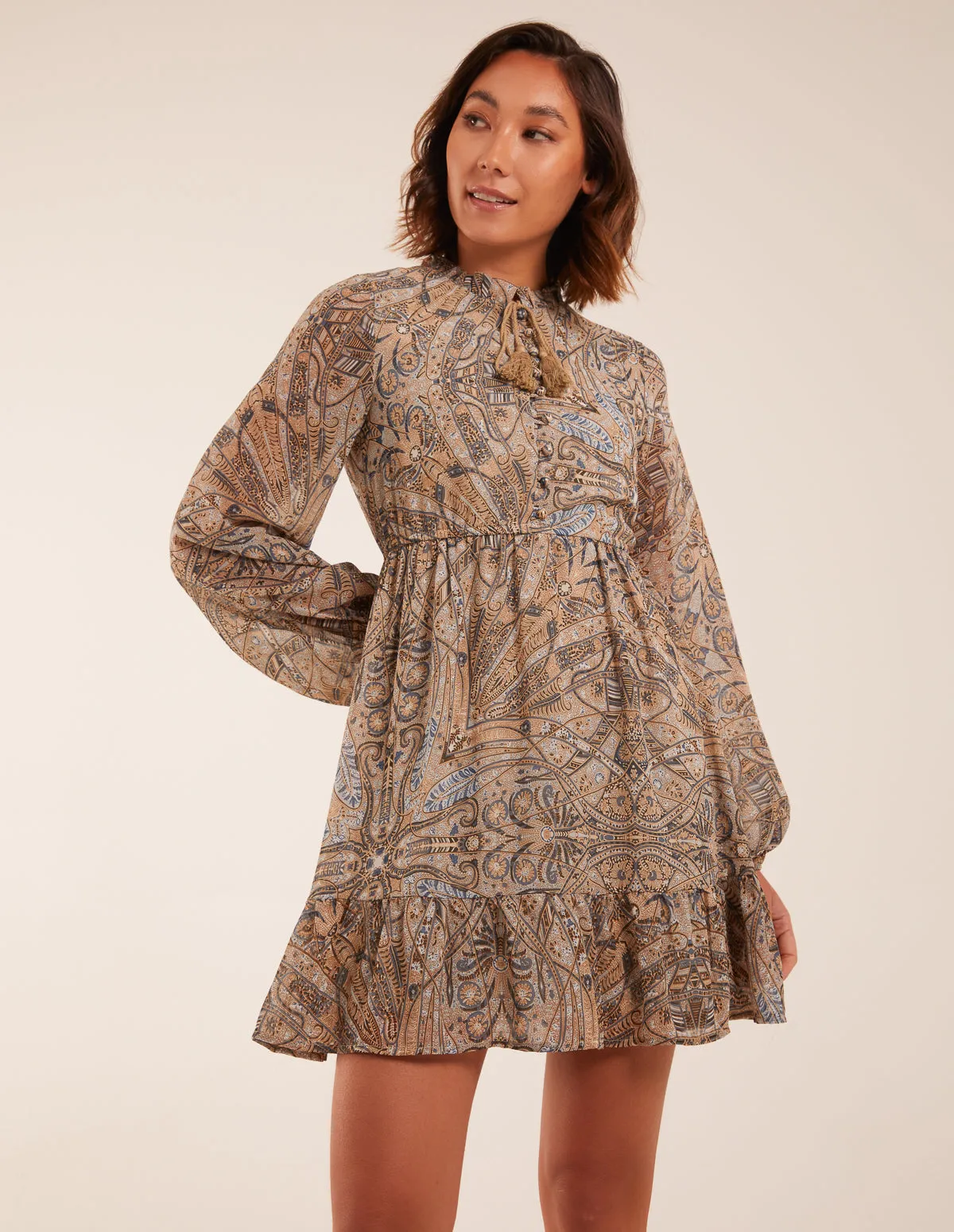 Paisley Tassel Front Mini Dress sold by Blue Vanilla