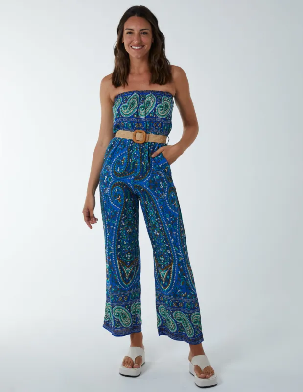 Paisley Woven Belted Bandeau Jumpsuit sold by Blue Vanilla