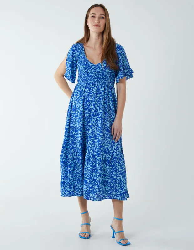Floral Midi Dress With Angel Sleeve sold by Blue Vanilla
