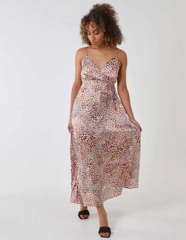 Leopard Print Strappy Wrap Over Maxi Dress sold by Blue Vanilla