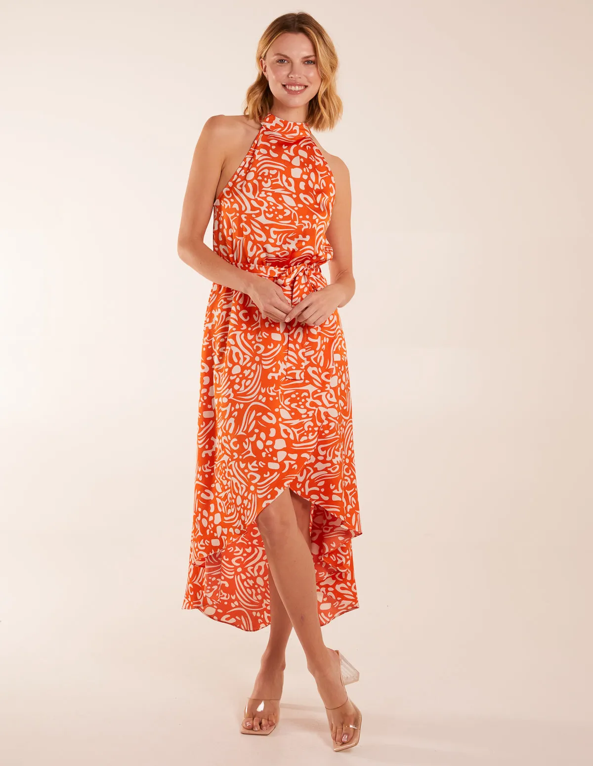 Abstract Print Halter Neck High Low Midi Wrap Dress sold by Blue Vanilla product image thumbnail 4