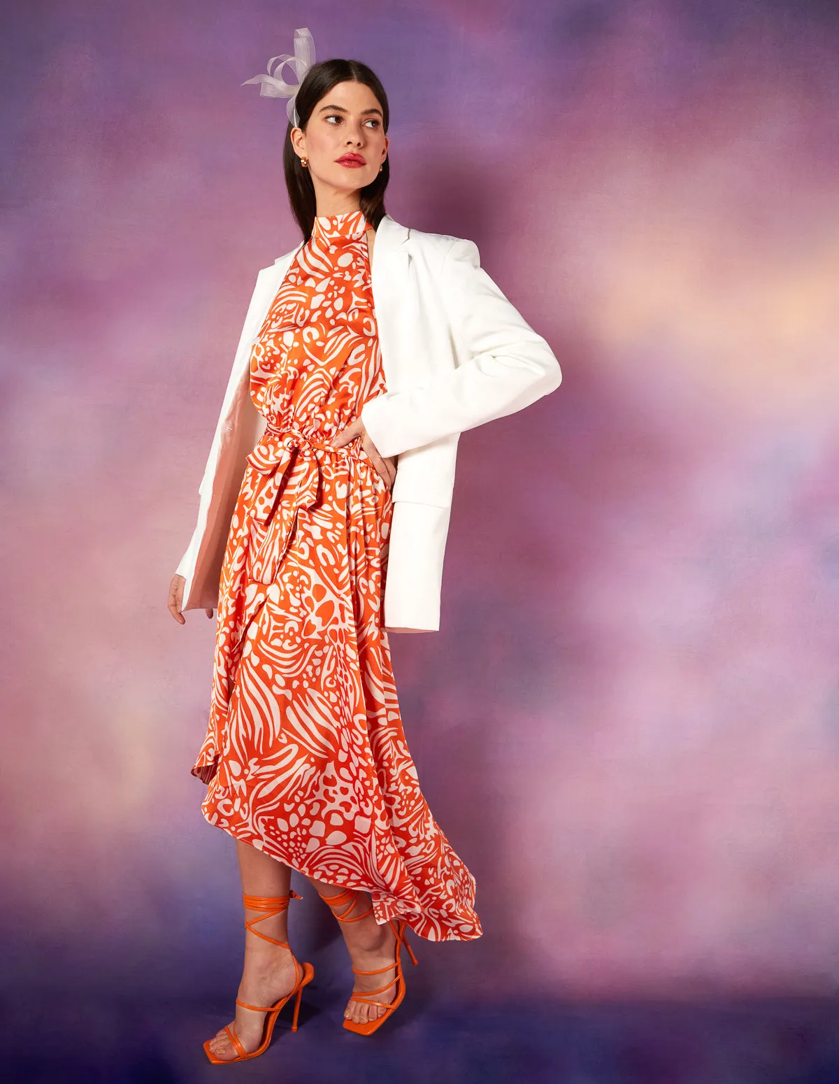 Abstract Print Halter Neck High Low Midi Wrap Dress sold by Blue Vanilla product image thumbnail 3