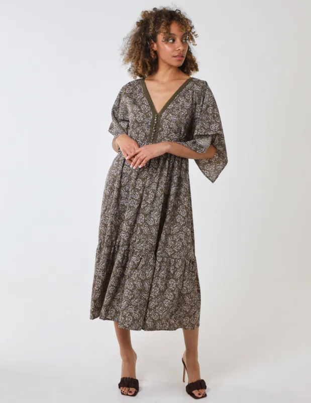 Crochet Detailing Kimono Sleeve Paisley Dress sold by Blue Vanilla