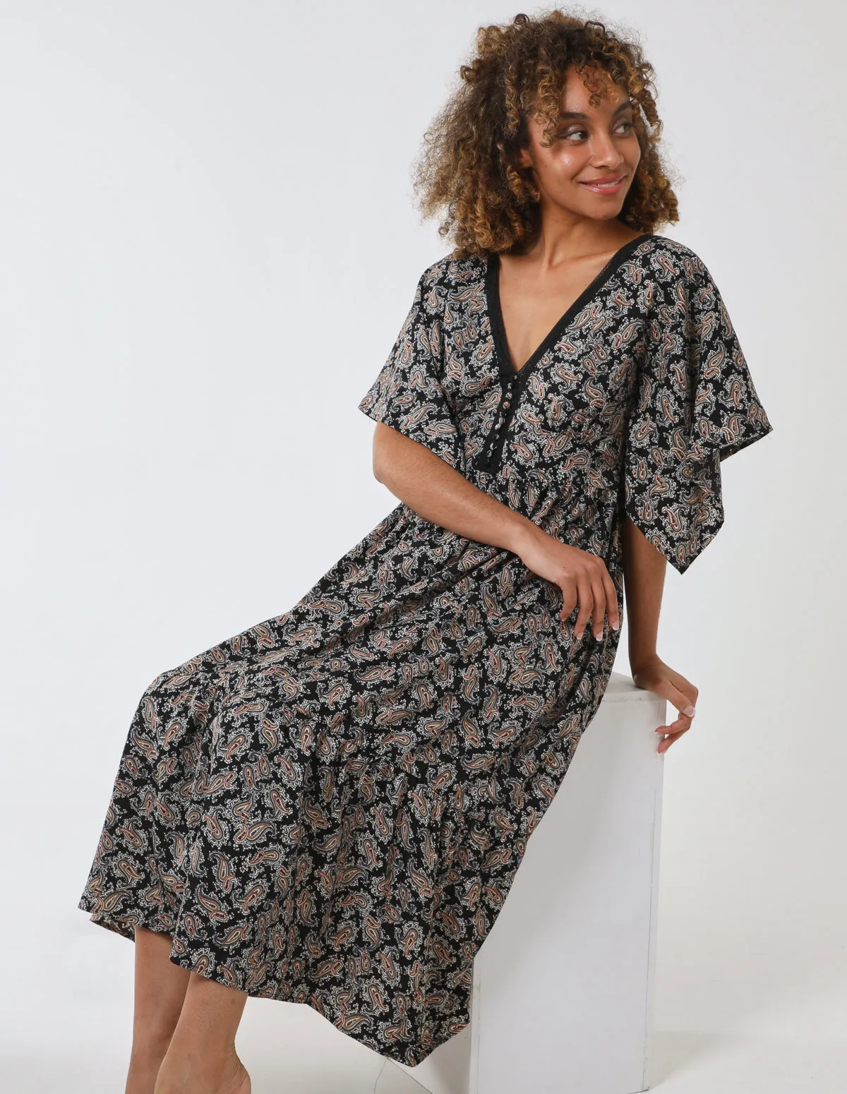 Crochet Detailing Kimono Sleeve Paisley Dress sold by Blue Vanilla product image thumbnail 3