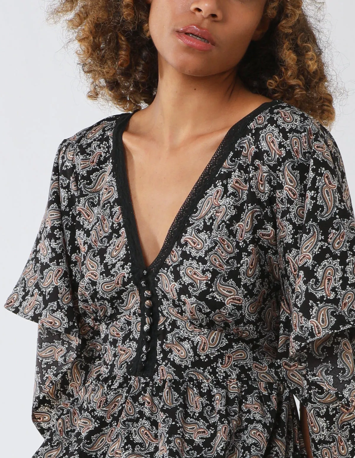 Crochet Detailing Kimono Sleeve Paisley Dress sold by Blue Vanilla product image thumbnail 2