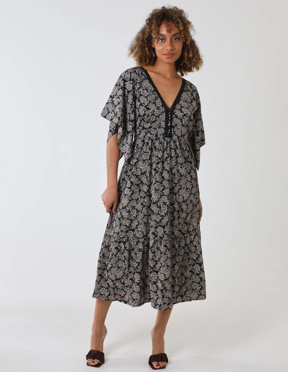 Crochet Detailing Kimono Sleeve Paisley Dress sold by Blue Vanilla