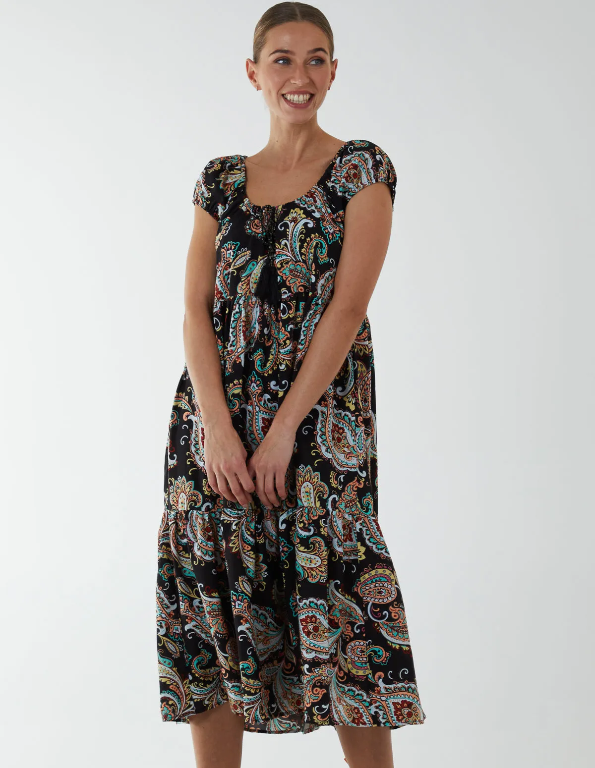 Paisley Scoop Neck Milkmaid Midi Dress sold by Blue Vanilla product image thumbnail 3