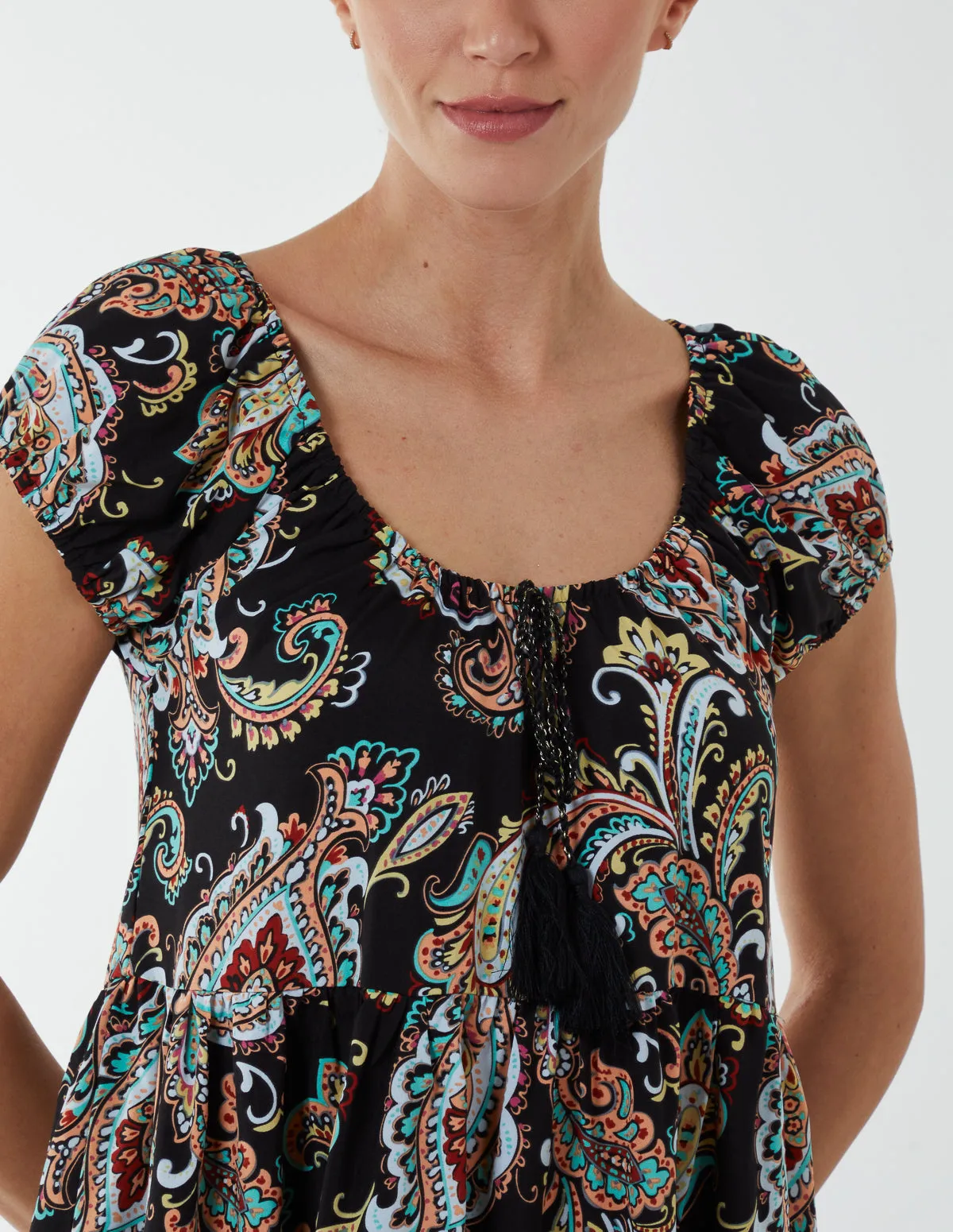 Paisley Scoop Neck Milkmaid Midi Dress sold by Blue Vanilla product image thumbnail 2