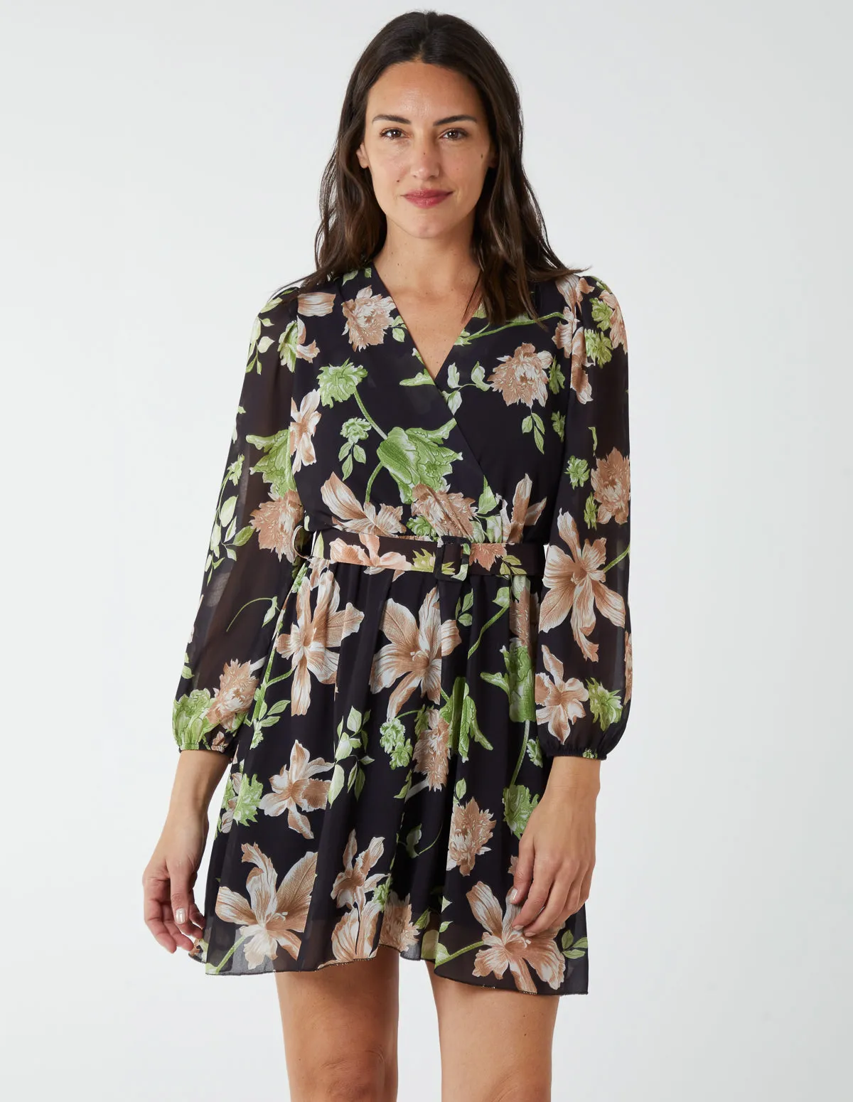 Wrap Front Floral Georgette Dress sold by Blue Vanilla