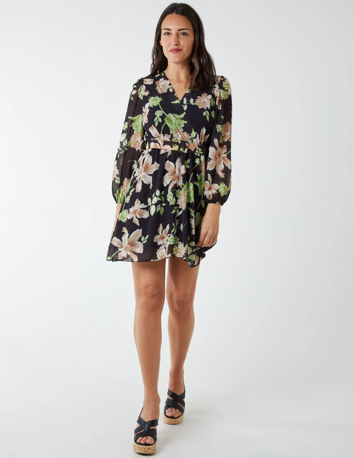 Wrap Front Floral Georgette Dress sold by Blue Vanilla product image thumbnail 4