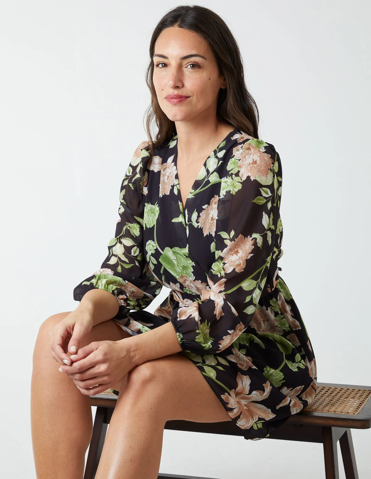 Wrap Front Floral Georgette Dress sold by Blue Vanilla product image thumbnail 3