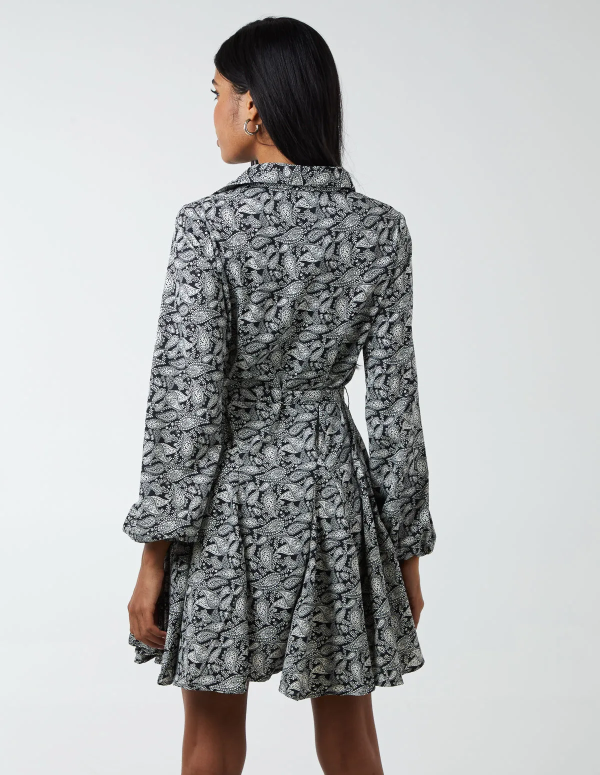 Paisley Shirt Mini Dress With Godet Hem & Tie sold by Blue Vanilla product image thumbnail 4