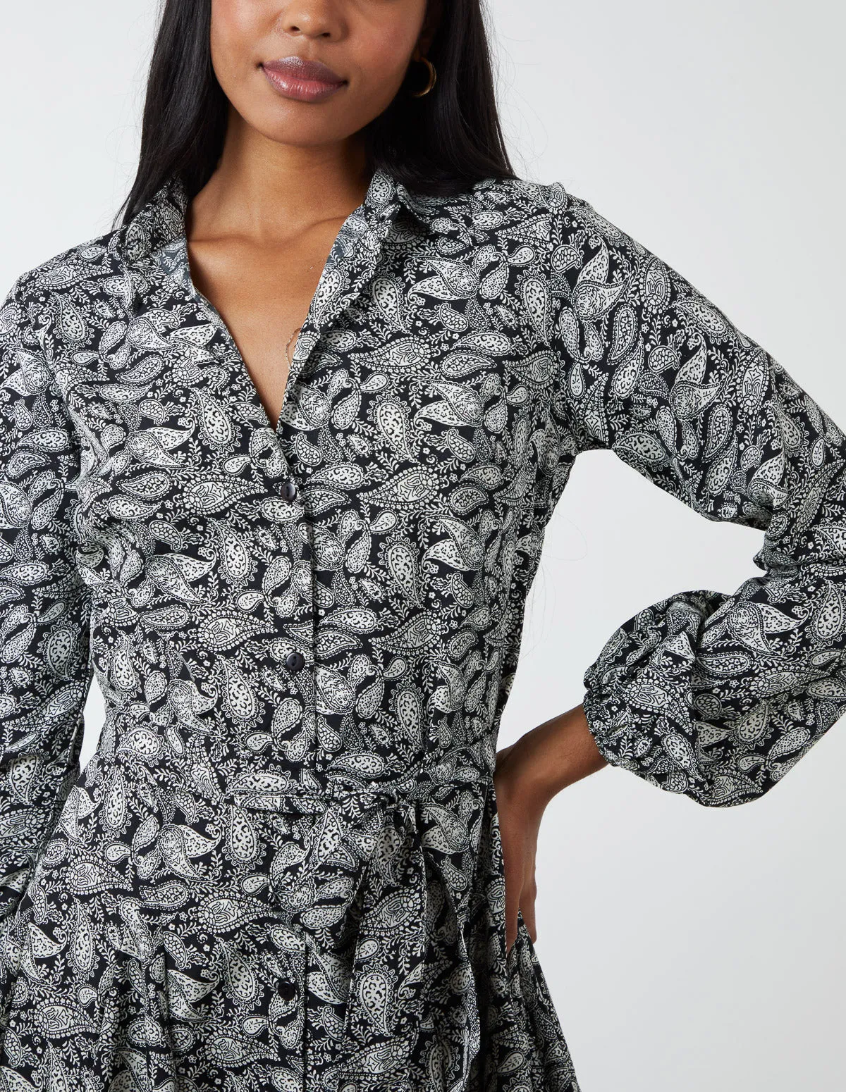 Paisley Shirt Mini Dress With Godet Hem & Tie sold by Blue Vanilla product image thumbnail 2