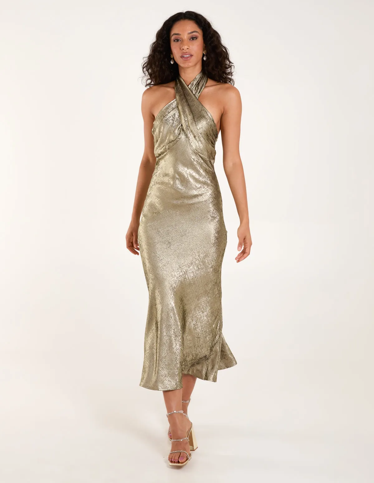 Luxe Twist Front Halter Neck Lame Dress sold by Blue Vanilla product image thumbnail 5