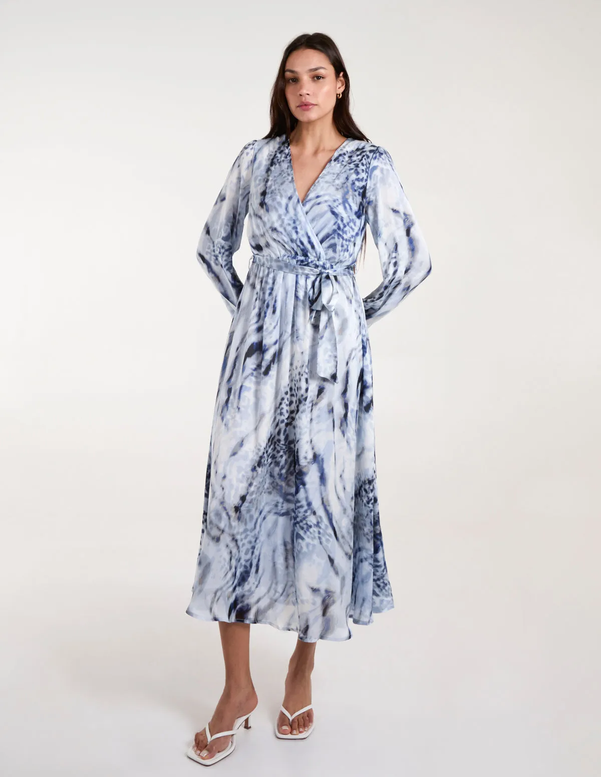 Watercolour Wrap Front Belted Midi Dress sold by Blue Vanilla product image thumbnail 3