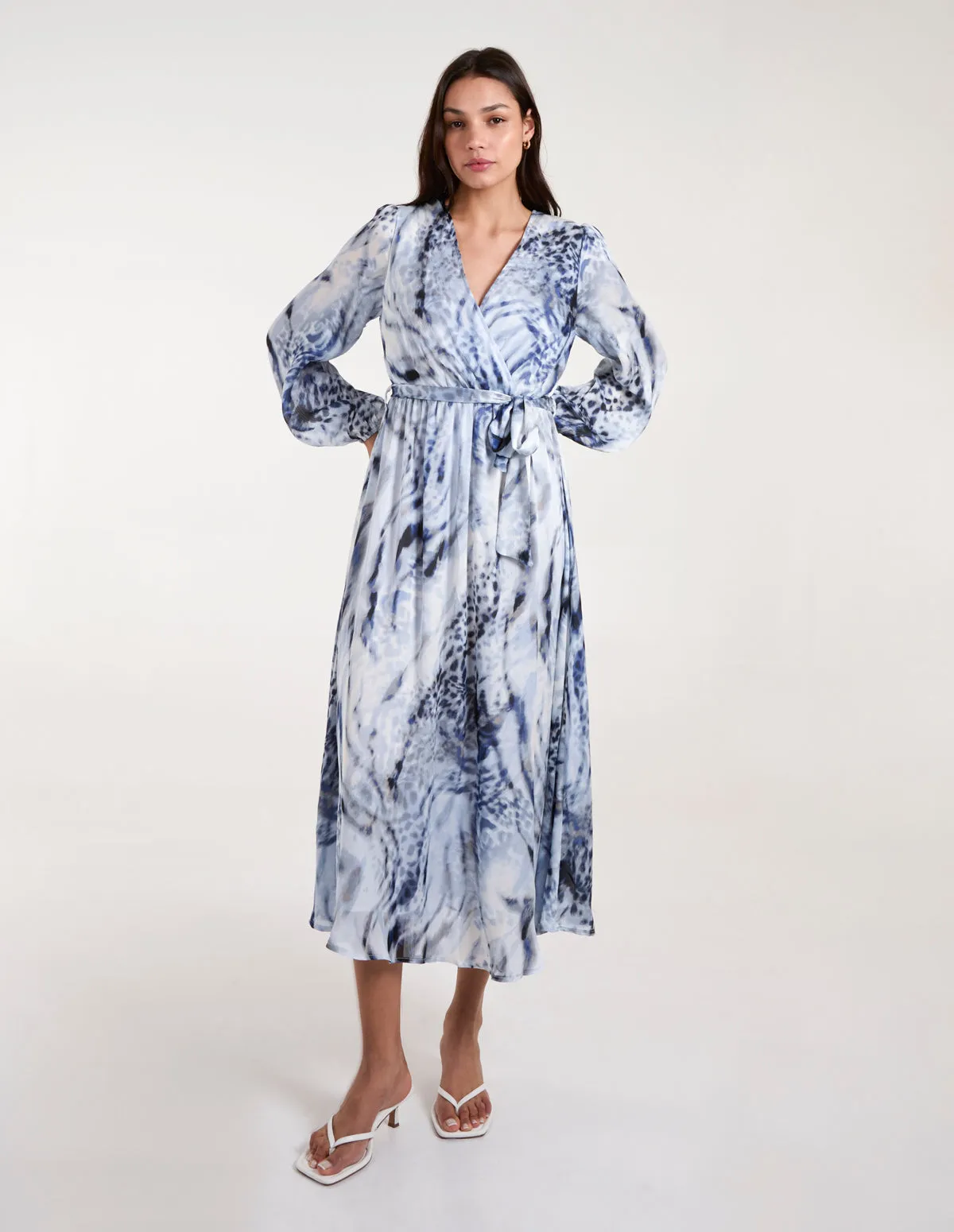 Watercolour Wrap Front Belted Midi Dress sold by Blue Vanilla