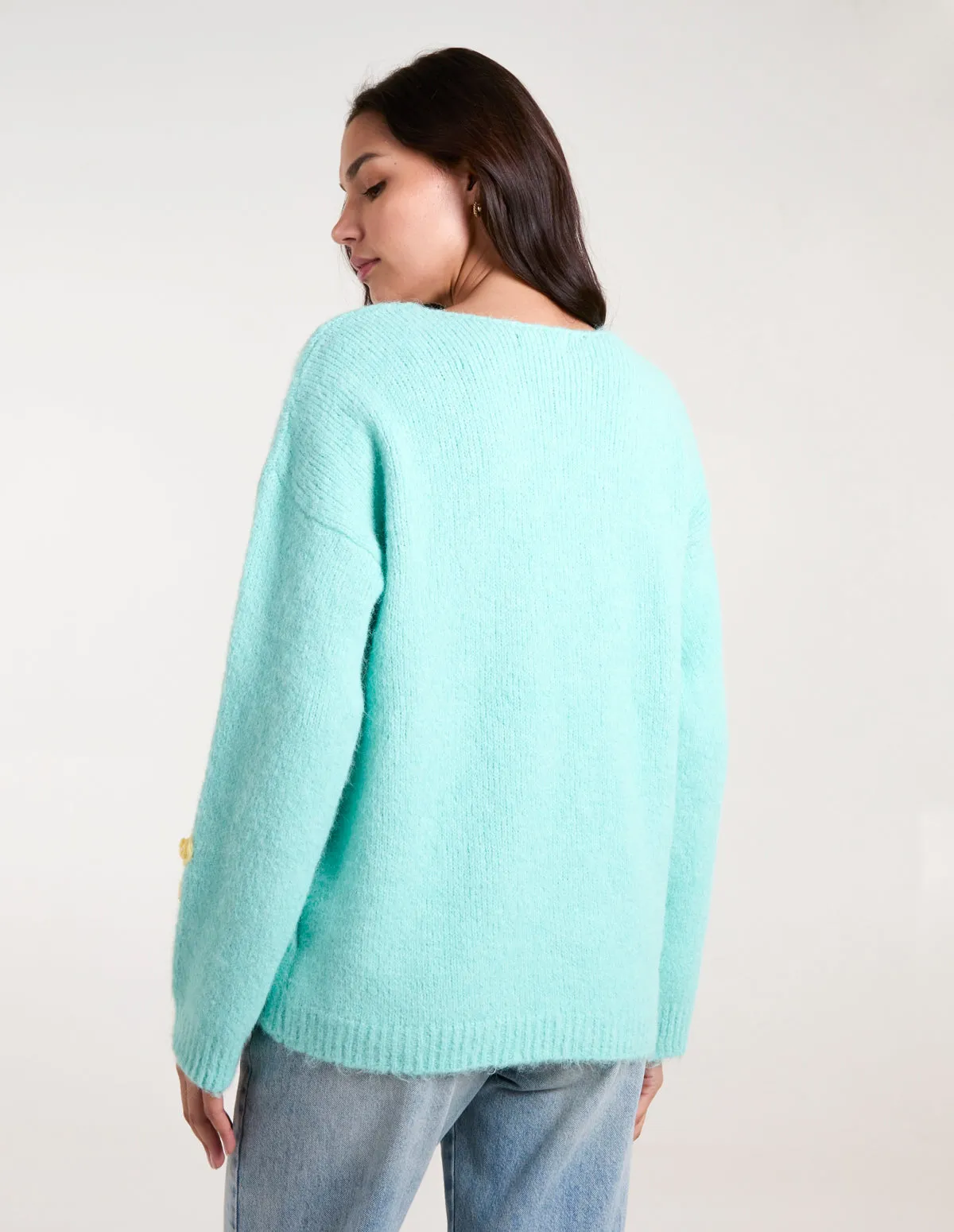 Flower Knit Embroidery V Neck Jumper sold by Blue Vanilla product image thumbnail 4