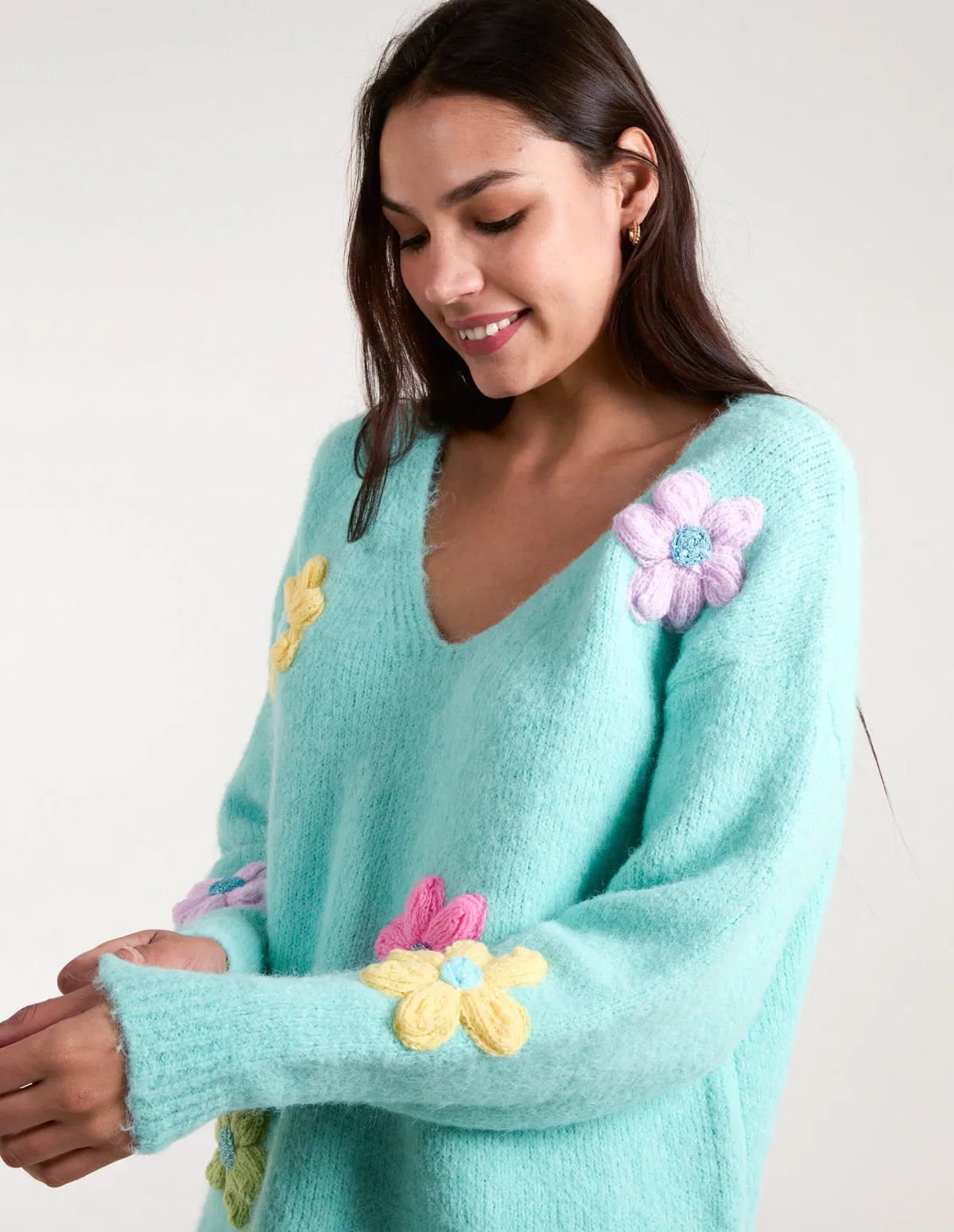 Flower Knit Embroidery V Neck Jumper sold by Blue Vanilla
