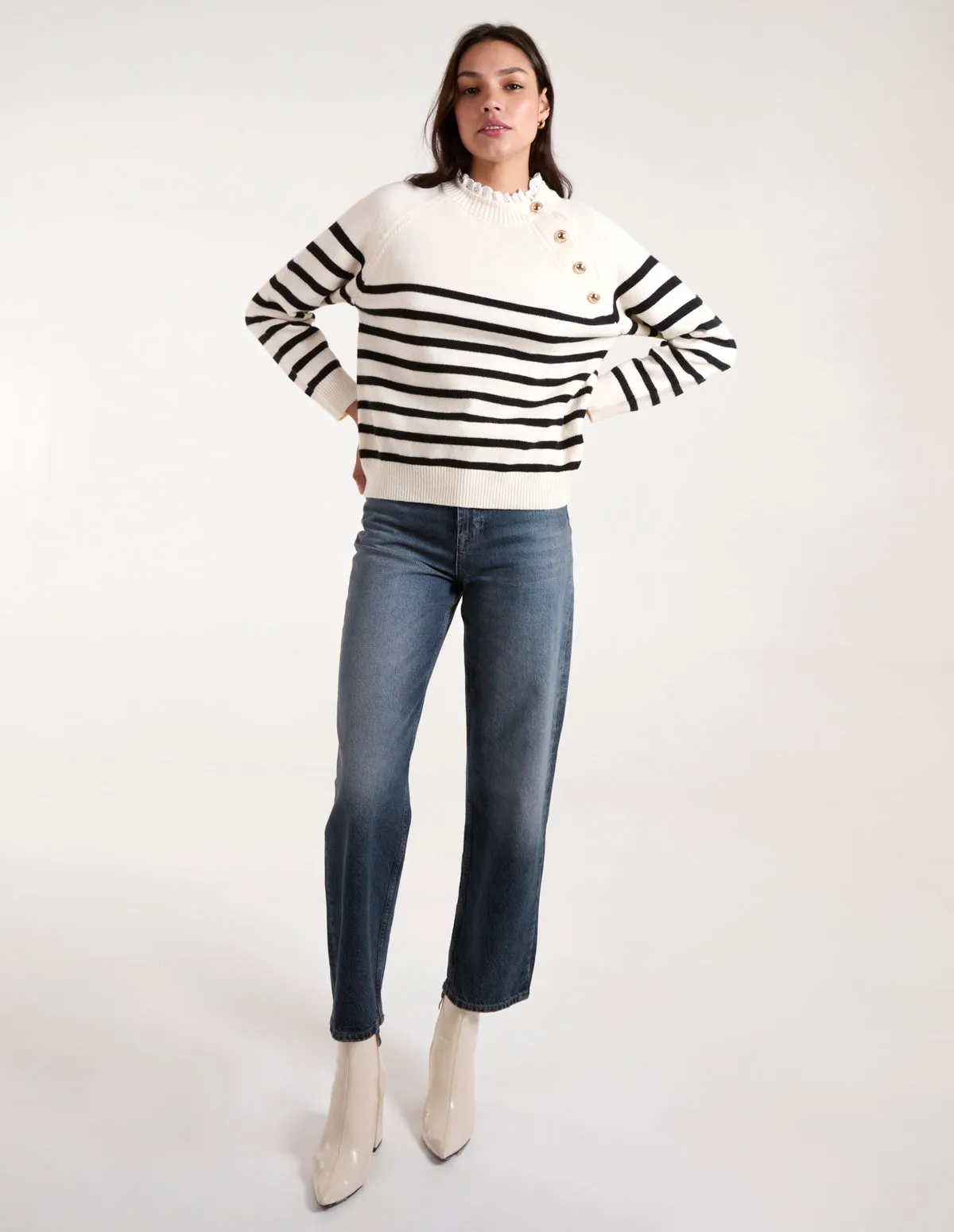 Horizontal Stripes Shoulder Button Detailed Jumper sold by Blue Vanilla product image thumbnail 2