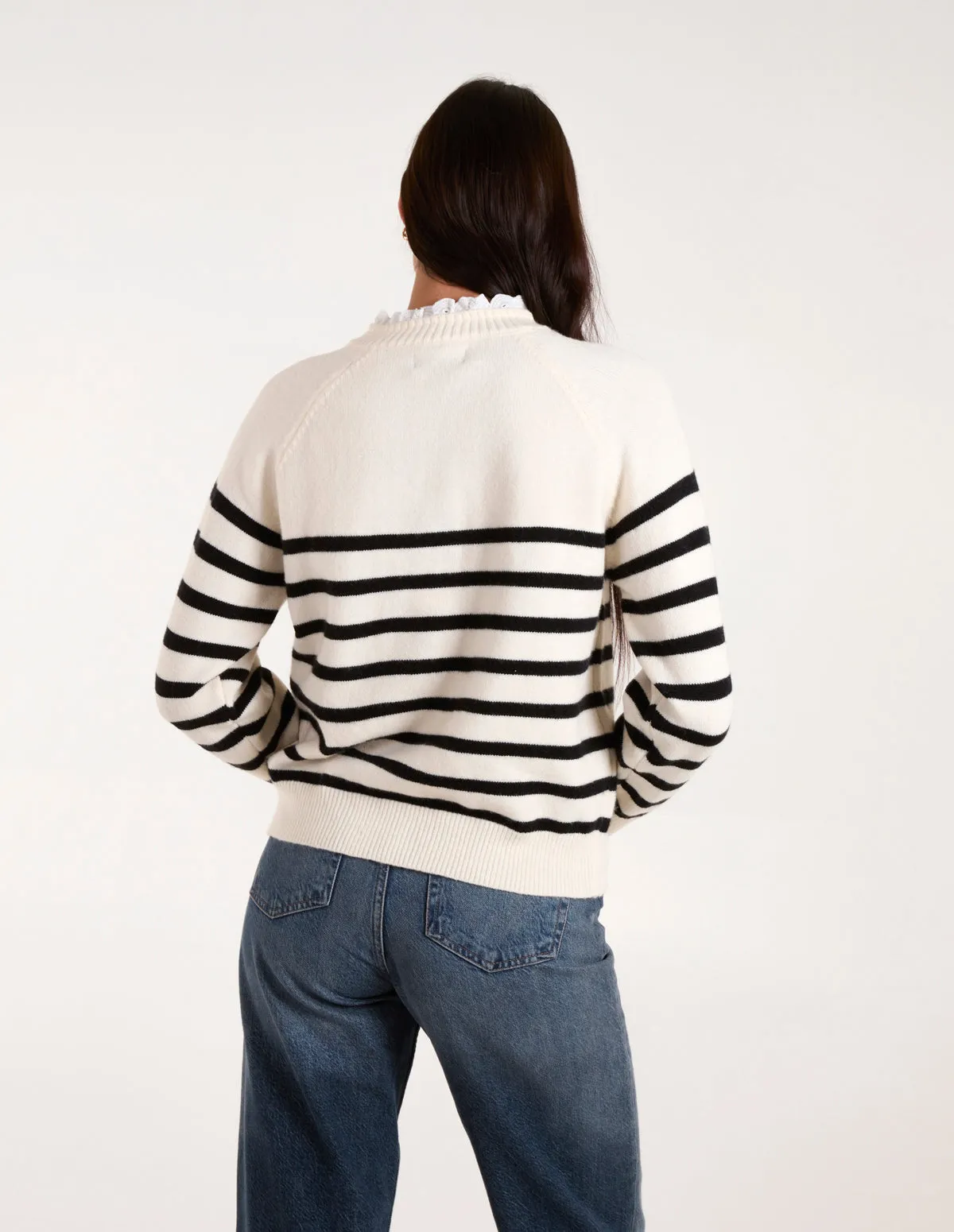 Horizontal Stripes Shoulder Button Detailed Jumper sold by Blue Vanilla product image thumbnail 4