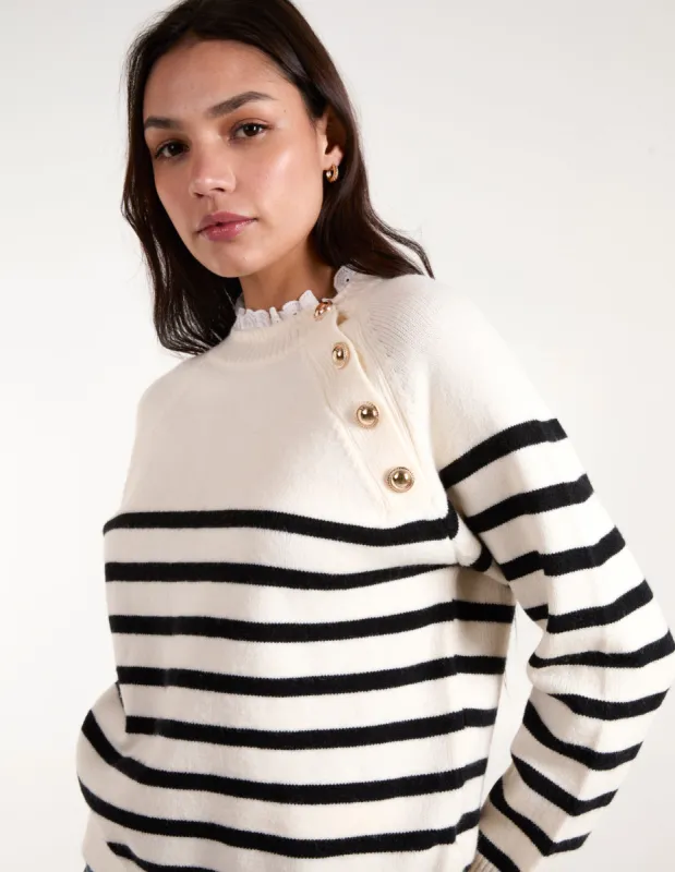 Horizontal Stripes Shoulder Button Detailed Jumper sold by Blue Vanilla
