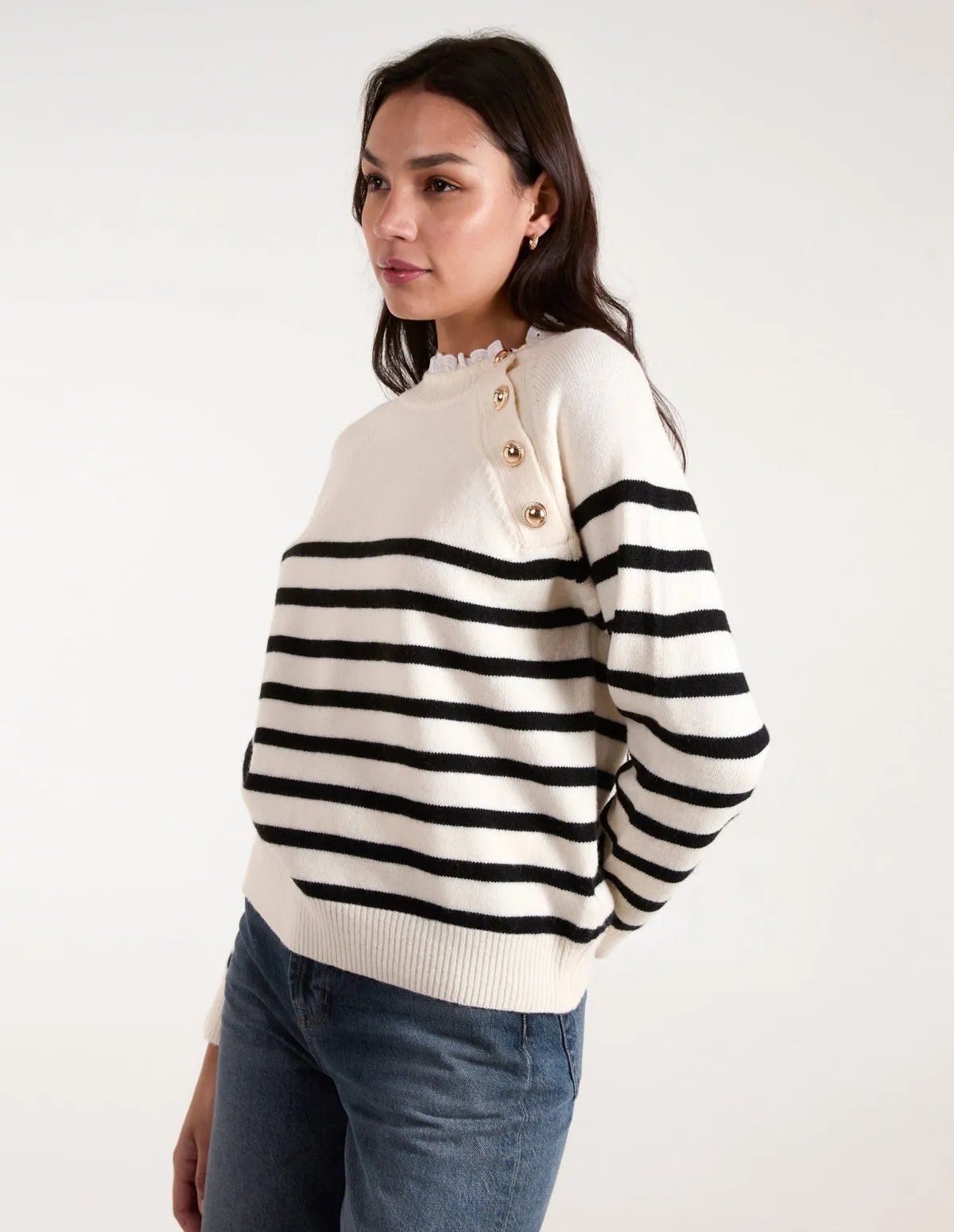 Horizontal Stripes Shoulder Button Detailed Jumper sold by Blue Vanilla product image thumbnail 3