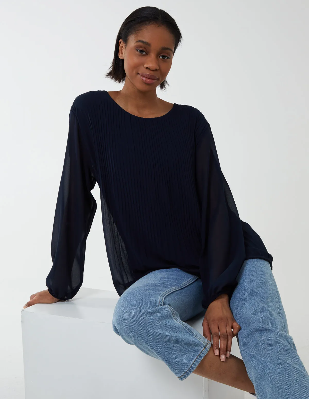 Long Sleeve Pleated Top sold by Blue Vanilla
