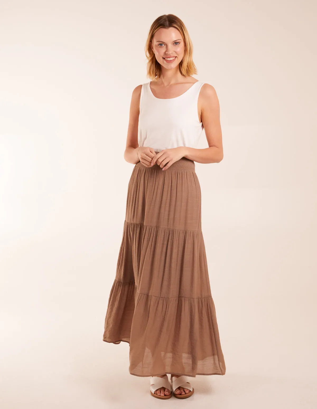 Shirring Waist Tiered Maxi Skirt sold by Blue Vanilla product image thumbnail 3