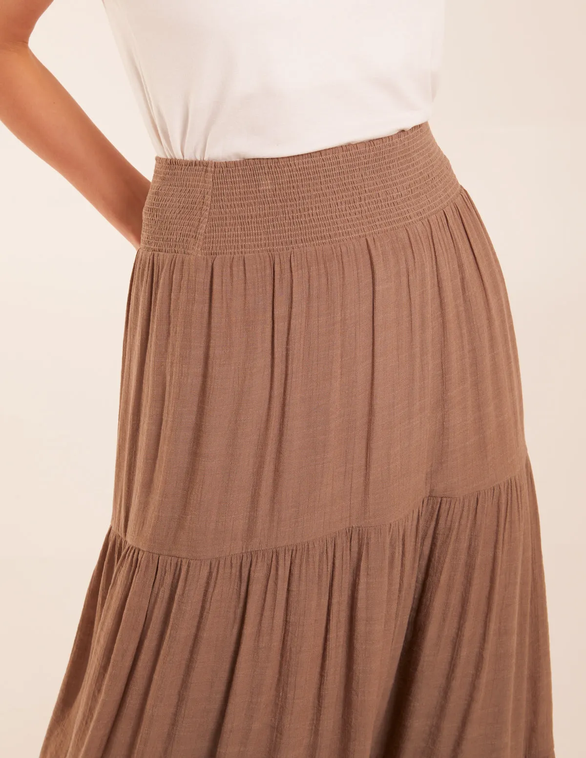 Shirring Waist Tiered Maxi Skirt sold by Blue Vanilla product image thumbnail 4